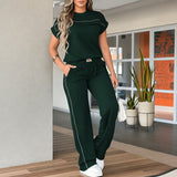Calienne™ Set mit Gerader Hose und Kurzarmbluse – Grün