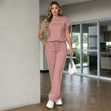 Calienne™ Set mit Gerader Hose und Kurzarmbluse – Rosa