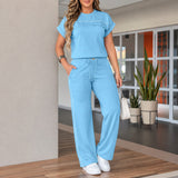 Calienne™ Set mit Gerader Hose und Kurzarmbluse – Blau