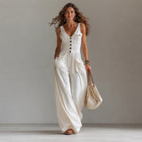 Marvella™ Jumpsuit mit V-Ausschnitt und weitem Bein – Weiß