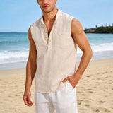 Sebastien™ Tanktop aus Baumwoll-Leinen mit Stehkragen – Beige