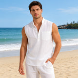 Sebastien™ Tanktop aus Baumwoll-Leinen mit Stehkragen – Weiß