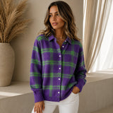 Saint Claire™ Premium-Strickjacke mit Karomuster – Lila
