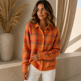 Saint Claire™ Premium-Strickjacke mit Karomuster – Orange