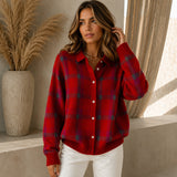 Saint Claire™ Premium-Strickjacke mit Karomuster – Rot