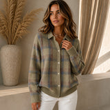 Saint Claire™ Premium-Strickjacke mit Karomuster – Khaki