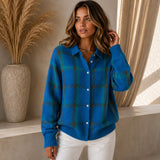 Saint Claire™ Premium-Strickjacke mit Karomuster – Marineblau