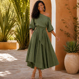 Verona Belle™ Kleid mit Vielseitigem Ausschnitt und Eleganter Taillenbindung – Grün