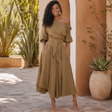 Verona Belle™ Kleid mit Vielseitigem Ausschnitt und Eleganter Taillenbindung – Khaki