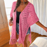 Calivie™ Cardigan Aus Lochstrick Mit Fransen Und Handwerklicher Struktur – Rosa