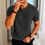 Matthias™ T-Shirt aus Strukturierter Baumwollstrickware im Old-Money-Stil – Grau