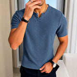 Matthias™ T-Shirt aus Strukturierter Baumwollstrickware im Old-Money-Stil – Blau