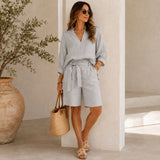 Set Alvara™ Mit Fließender Bluse Und Shorts Mit Bindegürtel – Grau