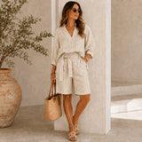 Set Alvara™ Mit Fließender Bluse Und Shorts Mit Bindegürtel – Khaki