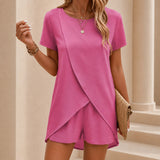 Zweiteiler Lenora™ mit überlappendem Oberteil und locker fallender Shorts – Rosa