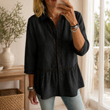 Fiorelly™ Bluse Mit Klassischem Kragen, Cut-Out-Details Und Weitem Saum – Schwarz