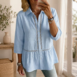 Fiorelly™ Bluse Mit Klassischem Kragen, Cut-Out-Details Und Weitem Saum – Hellblau