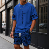 Zweiteiler Roven™ mit oversized T-Shirt und gemusterter Shorts / Moderner Streetwear-Look mit hohem Tragekomfort. – Blau