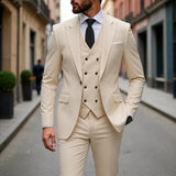 Anzug Montevic™ mit doppelreihiger Weste, schmalem Schnitt und Einstecktuch – Beige