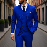 Anzug Montevic™ mit doppelreihiger Weste, schmalem Schnitt und Einstecktuch – Blau