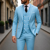 Anzug Montevic™ mit doppelreihiger Weste, schmalem Schnitt und Einstecktuch – Hellblau