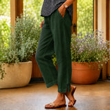 Sylvie™ Hose aus Baumwoll-Leinen mit Seitlichem Schlitz am Saum – Grün