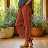 Sylvie™ Hose aus Baumwoll-Leinen mit Seitlichem Schlitz am Saum – Braun