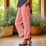 Sylvie™ Hose aus Baumwoll-Leinen mit Seitlichem Schlitz am Saum – Rosa