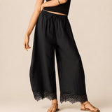 Hose Vallena™ mit Spitzenbesatz am Saum und Elastischem, Verstellbarem Bund – Schwarz