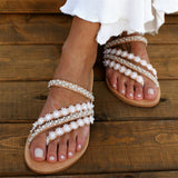 Damen Sandalen – Boho Stil – Mit Perlen & Spitze – Sommerdesign – Weiß