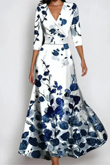 Elisa - Stilvolles Wickelkleid mit floralen Motiven – WEISS/BLAU
