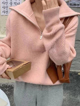Amelina - warmer rollkragenpullover mit reibverschluss – Rosa
