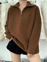 Amelina - warmer rollkragenpullover mit reibverschluss – Bruin