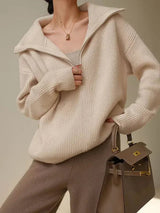 Amelina - warmer rollkragenpullover mit reibverschluss – Beige