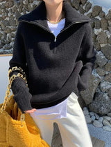 Amelina - warmer rollkragenpullover mit reibverschluss – Schwarz