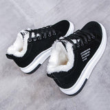Winter-sneaker – schnürschuhe für damen mit umgedrehtem lamm – Schwarz