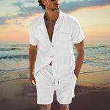 Herren Sommer Set – Zweiteiler mit Kurzarmhemd & Shorts für Strand & Freizeit – Weiß