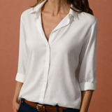 Satin Damenbluse mit Kragen und Knopfleiste | Danira – Weiß