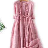 Lithumi - Maxikleid Aus Leinen – Rosa