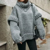 Übergroßer pullover mit raffiniertem kreuzstichmuster für damen – Grau