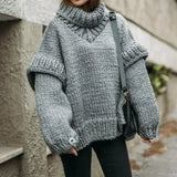 Kuscheliger Übergroß Rollkragenpullover für Damen | Winter – Grau