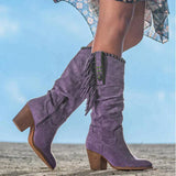 Damen Westernstiefel aus Veganem Leder mit Fransen – Boho Look – Lila