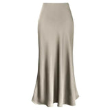 Alice | Mode Langer glänzender Satin-Rock – Champagner
