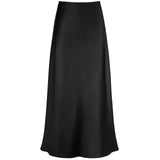 Alice | Mode Langer glänzender Satin-Rock – Schwarz