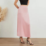 Alice | Mode Langer glänzender Satin-Rock – Rosa