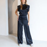 Ellie | Hoher Ausschnitt Weites Bein Jumpsuit – Schwarz