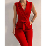 Aurora | V-Ausschnitt Ärmellos Jumpsuit – Rot