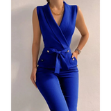 Aurora | V-Ausschnitt Ärmellos Jumpsuit – Blau