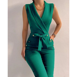 Aurora | V-Ausschnitt Ärmellos Jumpsuit – Grün