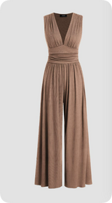 Zoey | Ärmellos Weites Bein Jumpsuit – Beige